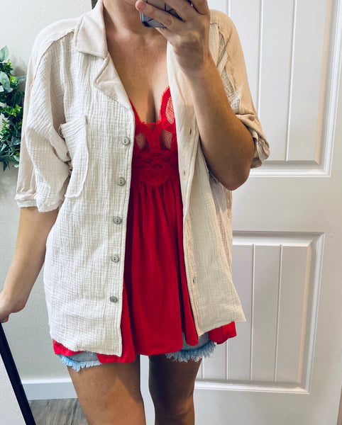 Natural Linen Short Sleeve Button Up