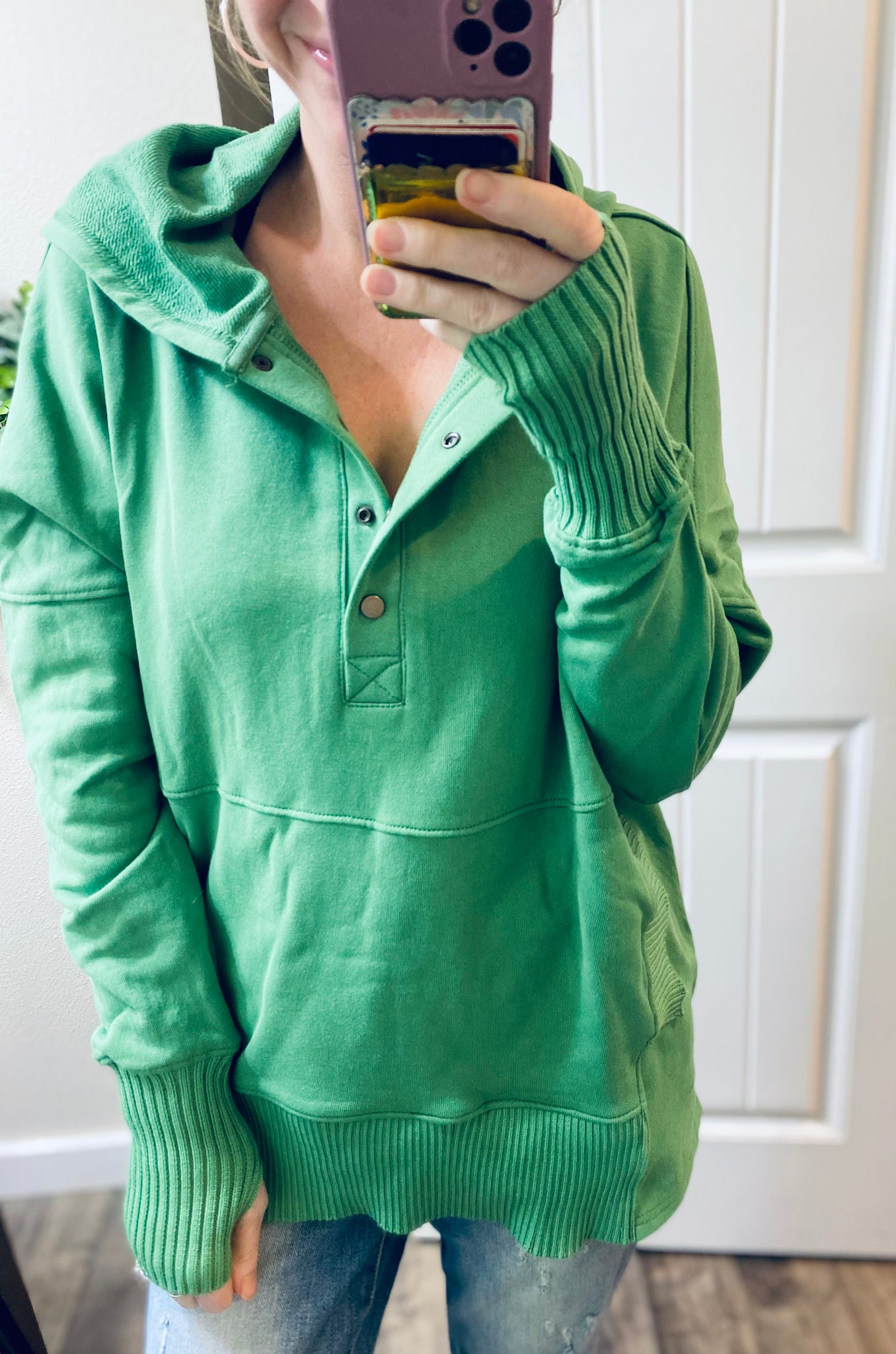 Washed Oversized French Terry Button Pullover