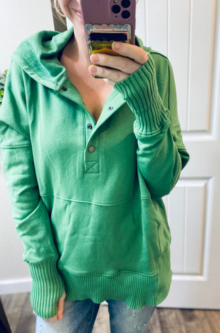 Washed Oversized French Terry Button Pullover
