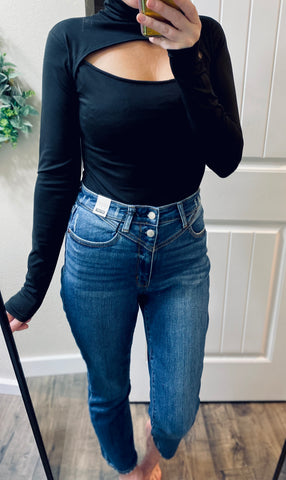 Double Button V Straight-leg Judy Blue Denim