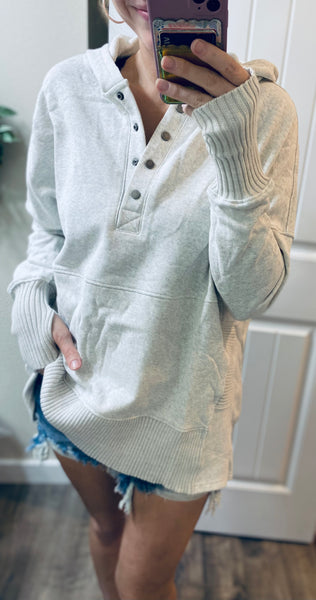 Washed Oversized French Terry Button Pullover