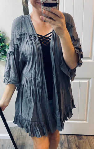 Charcoal Ruffle Cardigan