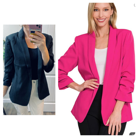 3/4 Ruched Sleeve Blazer