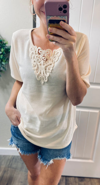Crochet Lace Short Sleeve Top