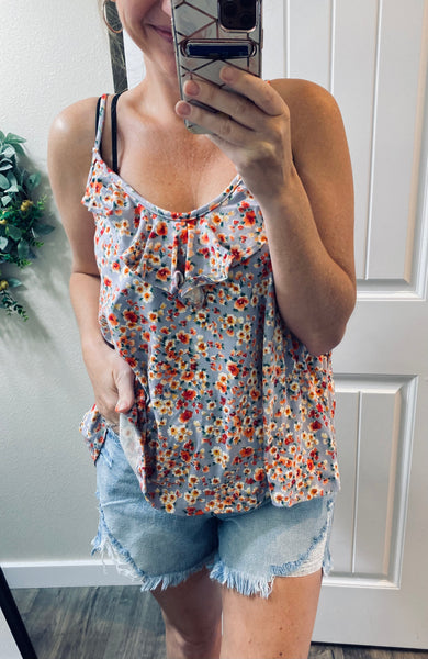 Blooming Floral Ruffle Sleeveless Top