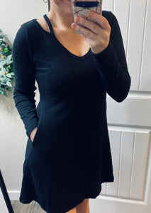 Black A-line Cutout Shoulders Dress
