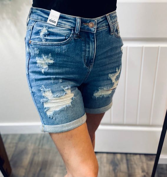 Judy Blue Mid Length Distressed Shorts