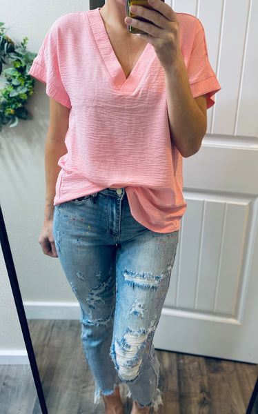 Woven V-Neck Hi Low Blouse