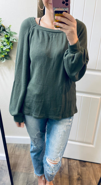 Olive Waffle Knit Top