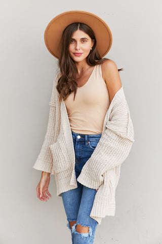 Beige Exposed Seam Beige Cardigan