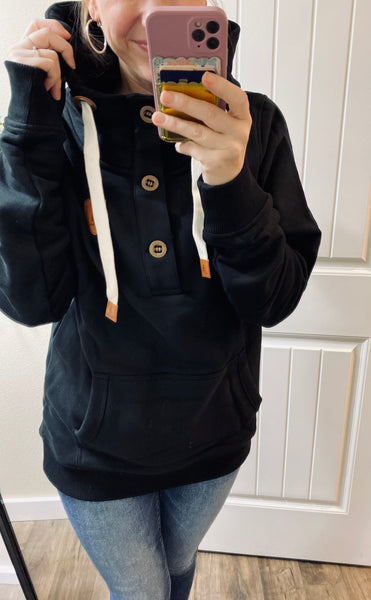 Black Button 1/4 Wanakome Hoodie