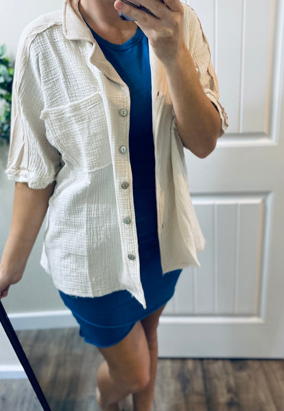 Natural Linen Short Sleeve Button Up