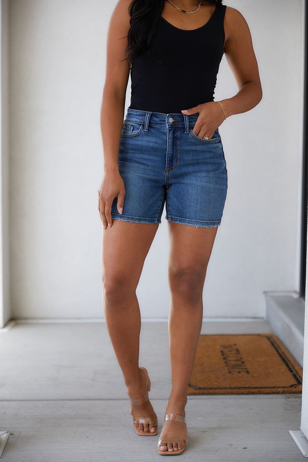 Judy Blue Non-Distress Mid-length Denim Shorts