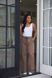 Wide Leg Distressed Sweats in Mocha