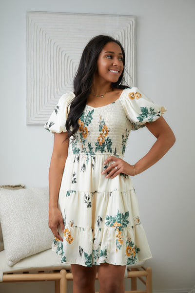 Cream Floral Dress