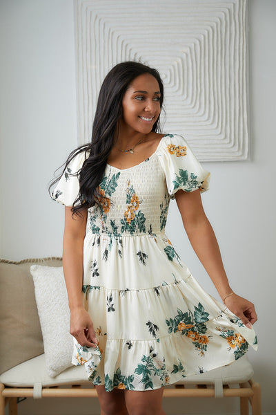 Cream Floral Dress