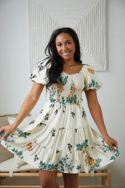 Cream Floral Dress