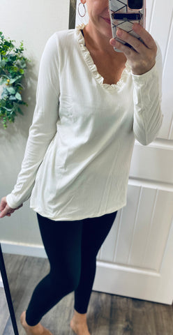 Deal of the Day! Ruffle Trim V Long Sleeve
