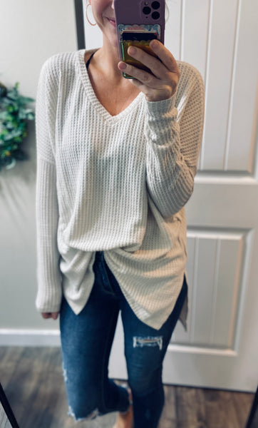 Oversized Waffle Hi-Low Long Sleeve