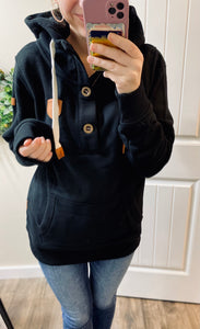 Black Button 1/4 Wanakome Hoodie