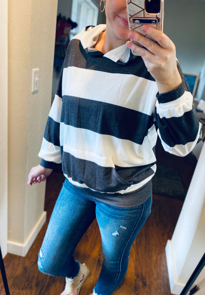 Sale! Wide Striped Hooded Long Sleeve