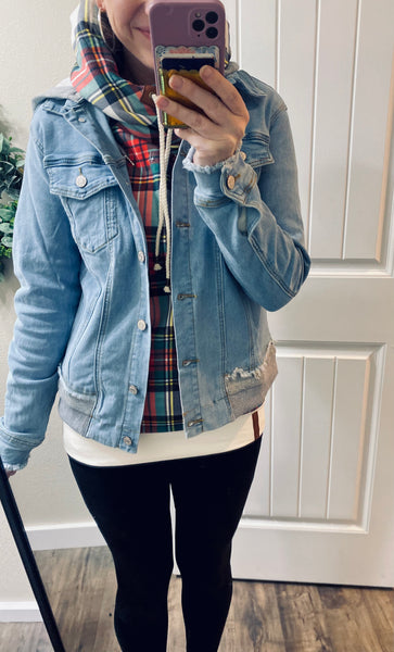 Denim Distressed Hooded Jacket