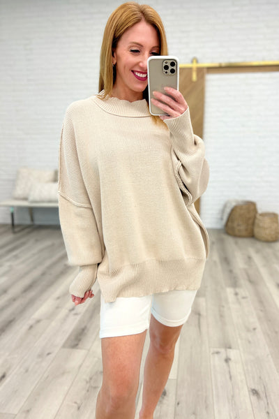 Side Slit Oversized Sweater in Sand Beige