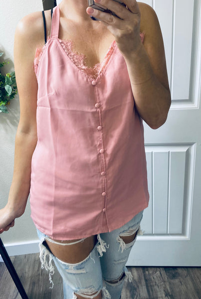 Sale! Blush Lace Trim Button Cami