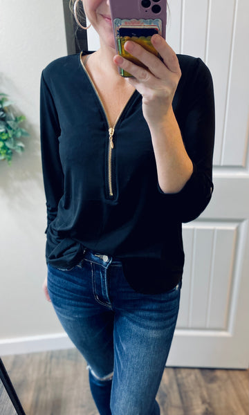 Zip Up 3/4 Blouse