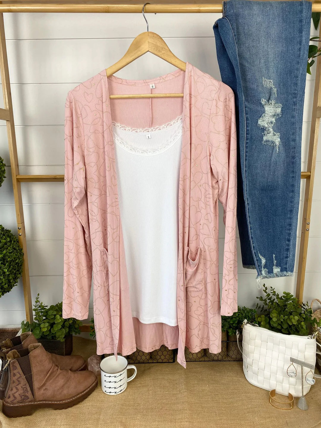 Gold Hearts Ribbed Cardigan