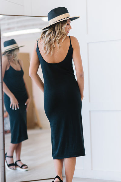 Classic Black Scoop Back MIDI Dress