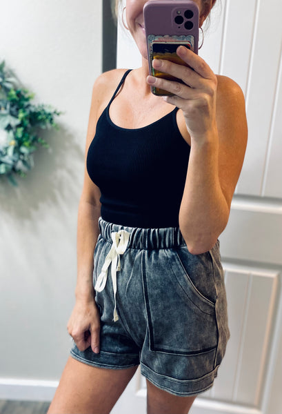 Mineral Wash Charcoal Tie Shorts