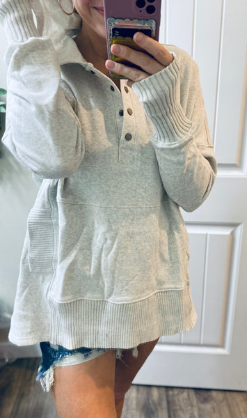 Washed Oversized French Terry Button Pullover