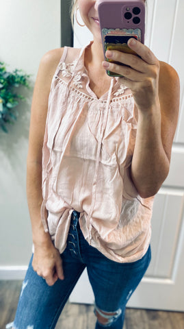 Floral Embroidered Sleeveless Top in Pink