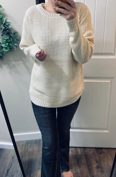 Ivory Waffleknit Hi-Low Sweater