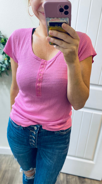Snap Button Henley Short Sleeve Top