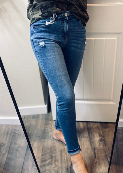 Kancan Midwash Distressed Pocket Denim