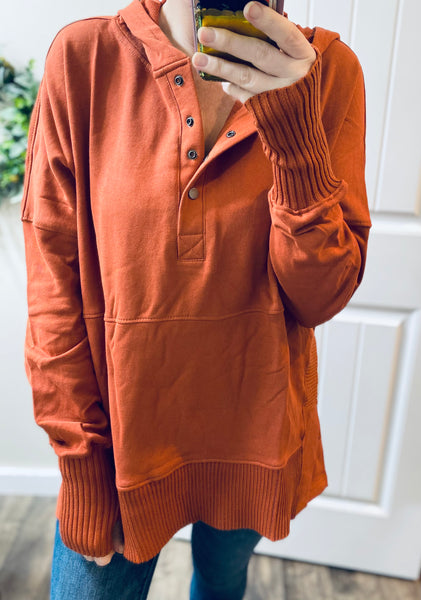 Washed Oversized French Terry Button Pullover