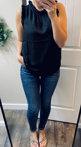 Sleeveless Ruffle Trim Blouse