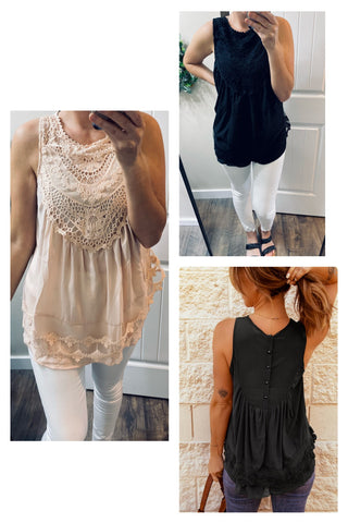 Lace Detail Babydoll Sleeveless Blouse