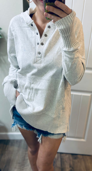 Washed Oversized French Terry Button Pullover