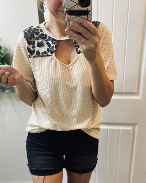 Oatmeal Leopard Waffleknit Top