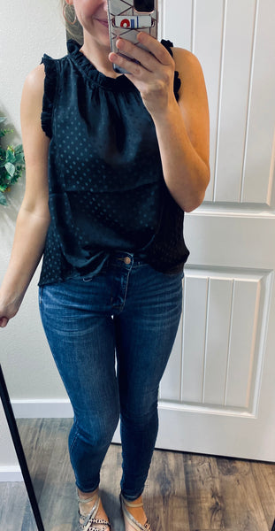 Sleeveless Ruffle Trim Blouse