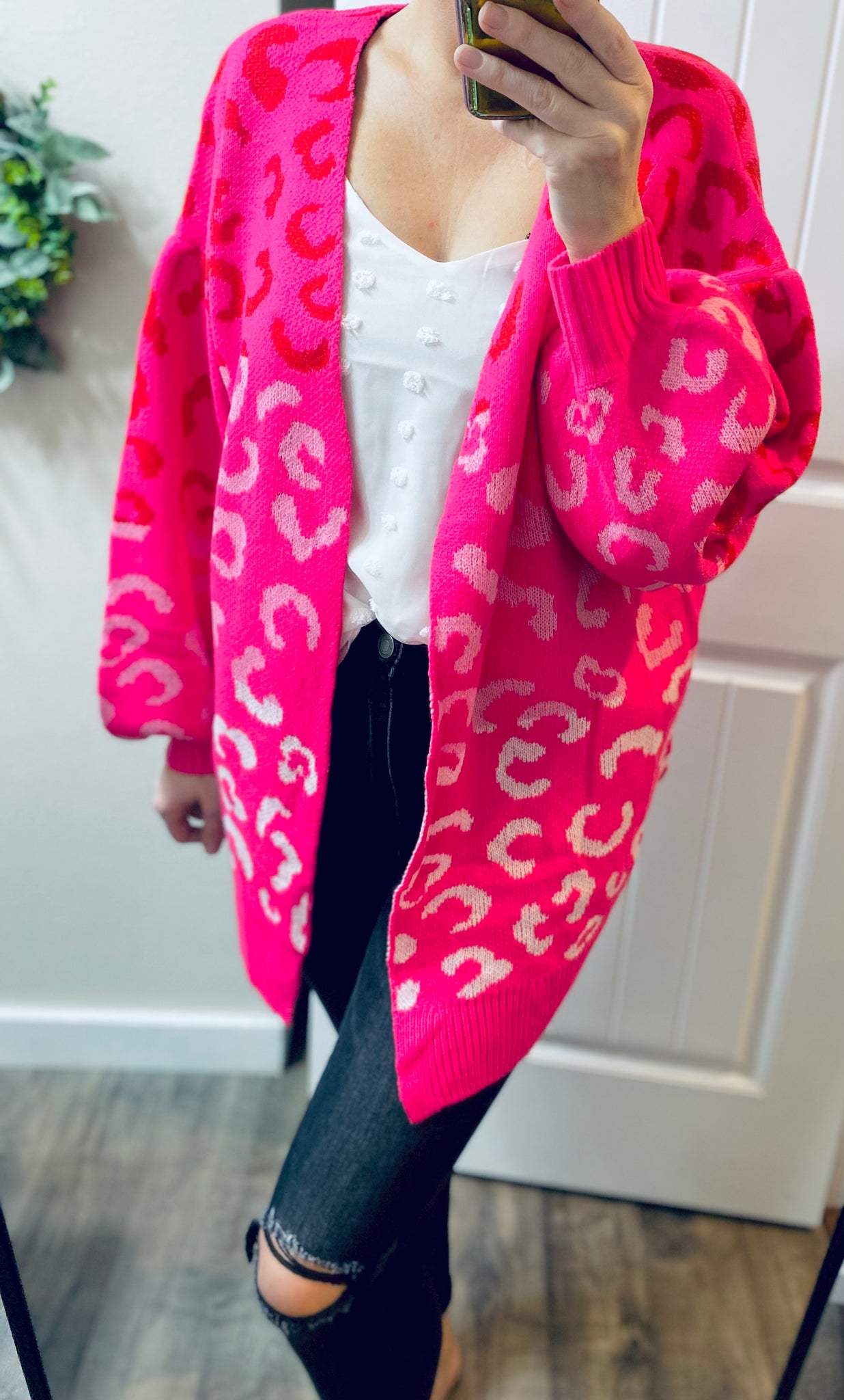 Pink Animal Print Cardigan