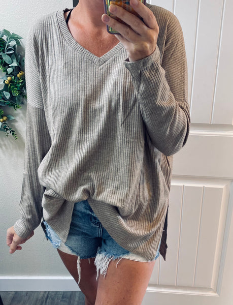 Light Mocha Oversized Ribbed Long Sleeve