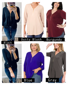 Zip Up 3/4 Blouse