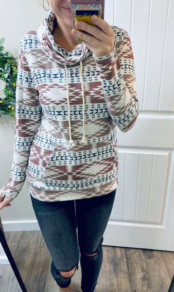 Ampersand Ave. Mauve/Oatmeal/Grey Aztec Cowlneck