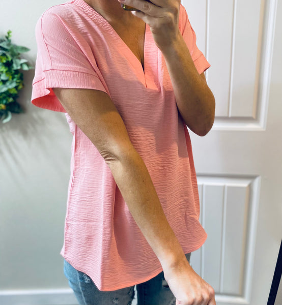 Woven V-Neck Hi Low Blouse