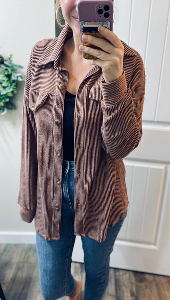 Windsor Textured Shacket in Chestnut