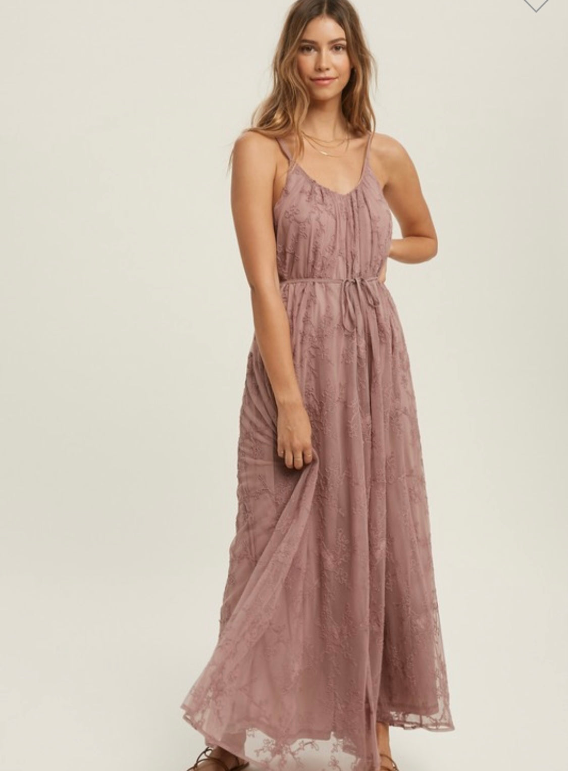 Dusty Mauve Lace Floral Maxi